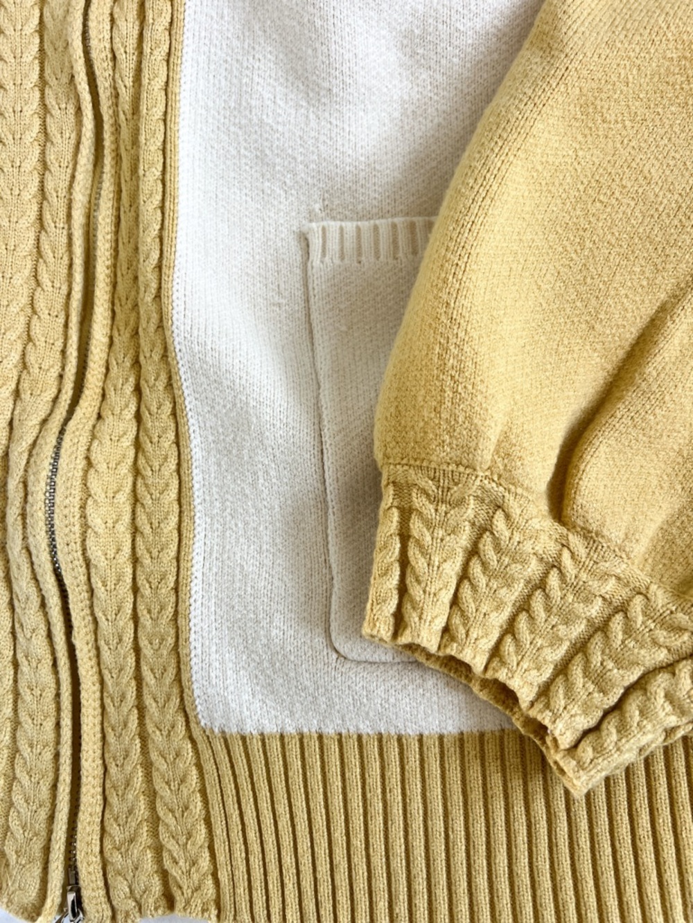 bohme Yellow and Cream Zip-Front Patch Sweater - Picture 12 of 13
